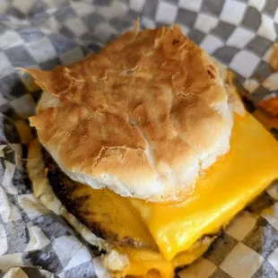 a cheeseburger and fries