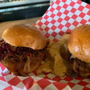 Limp brisket and porkemon w/ salt and pepper chips!