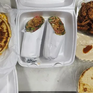 Chicken shawarma wrap plate and garlic cheesy pita
