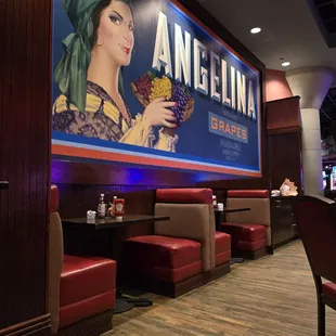 The seating area at the cafe. Great art work.