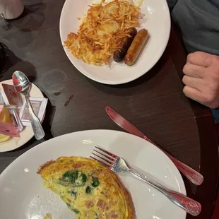Sausage &amp; eggs and ham, cheese &amp; spinach omelette