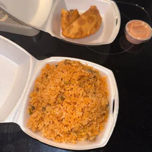 Beef empanadas horrible rice con gandules