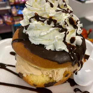 Ice cream donut with caramel ice cream