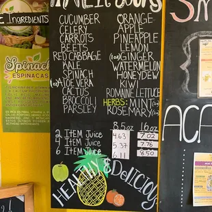 Juice menu