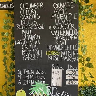 Juice menu