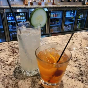 a drink and a cucumber