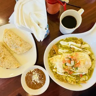 Chilaquiles and Chorizo y Papa Tacos