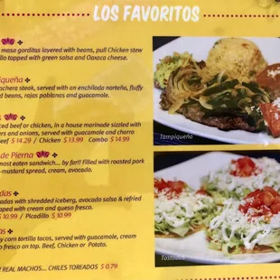Favorite Mexican plates menu July 2021