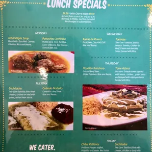 Lunch specials menu July 2021