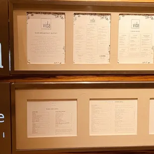 the menus on the wall of the restaurant