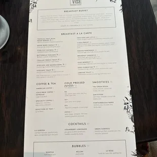 Breakfast menu