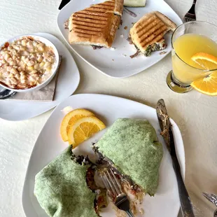 Barbaco Torta, Chicken Tinga Burrito, street corn