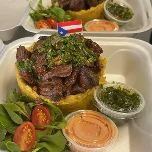 Mofongo Relleno con Churrasco / Mofongo Filled with Skirt Steak