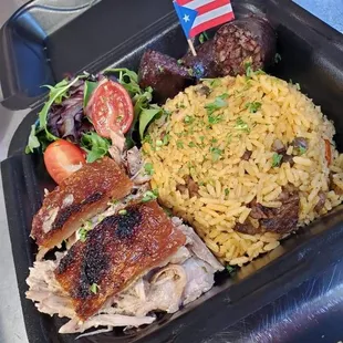 Pernil, Morcilla, Arroz con Gandules / Roast Pork, Blood Sausage, Rice with Pigeon Peas