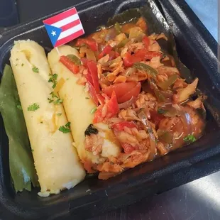 Bacalao Guisado con Guanimes / Stewed Salt Cod with Corn Dumplinge