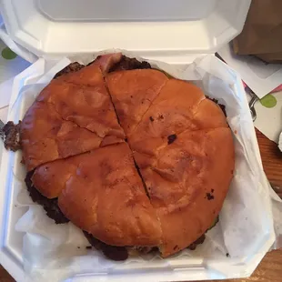 This burger is humongous &amp; extra toppings cost a bit!