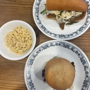 Mac and cheese, bbq pulled pork, Philly Cheesesteak