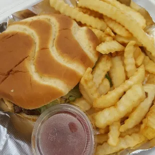 Handmade burger and fries
