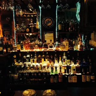 a bar filled with bottles of alcohol