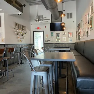 tables and chairs in a restaurant