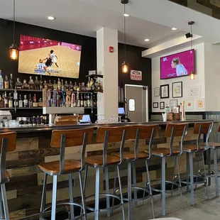 a row of bar stools