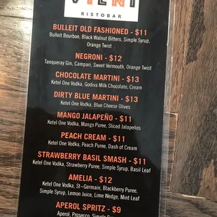 Cocktail menu