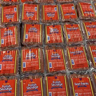 a large display of sausages