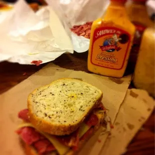 a sandwich and mustard