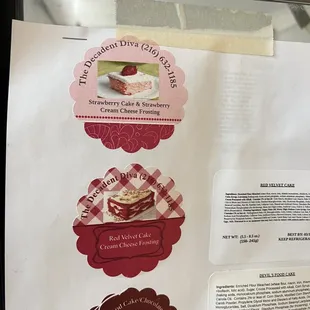 a menu for a cake shop