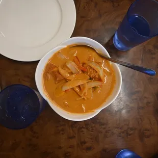 Pumpkin curry and salmon