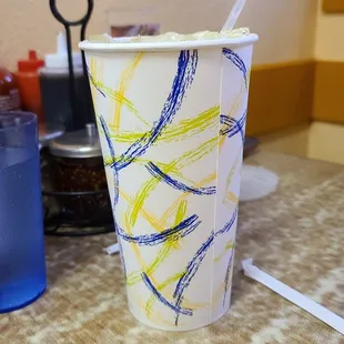 Large fresh squeezed lemonade. OMG!! So big, you can share with two people!