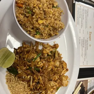 12$ lunch special pad Thai and fried rice with (not pictured) spring roll and pho broth- great deal