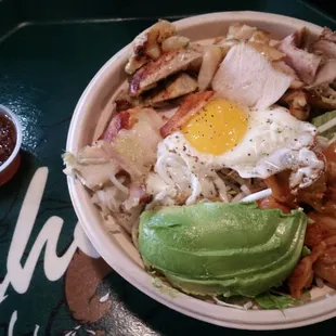 Rice Bowl with chicken, avo and egg. After workout essential!!