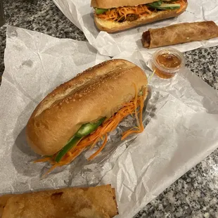 Pork bahn mi and eggrolls