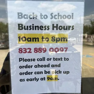 back to school business hours