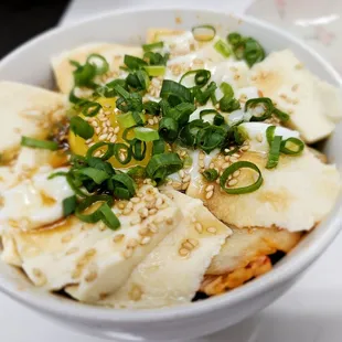 Dinner @Viet Chubby Boy; 7/10/2023. Hubby ordered this Tofu dish, comes w/One Over easy Egg &amp; Kim Chee &amp; Veggies. He enjoyed it :). Mahalo!