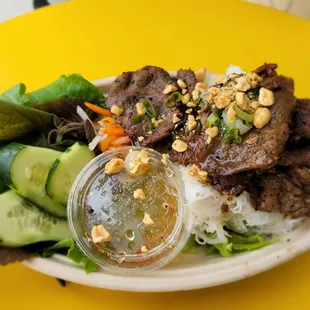 Banh hoi with steak