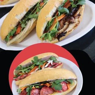 a variety of sandwiches on plates