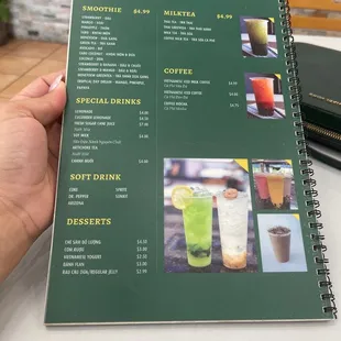 Beverages: smoothies, special drinks, soft drinks, dessert, milk tea, and coffee