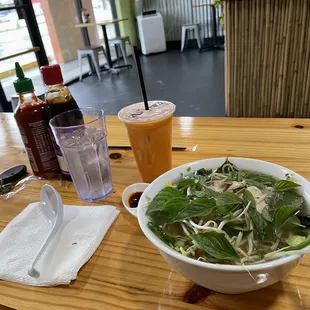 Chicken Pho and Thai milk tea