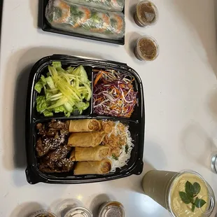 Fresh Roll-Ups, Noodle Paradise, Mango Smoothie