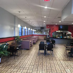 a view of the dining area of a restaurant