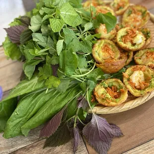 Banh khot with all the fresh herbs