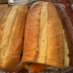 Banh mi with tofu, top view.