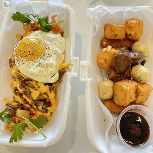 kimchi fries and fish cakes/balls