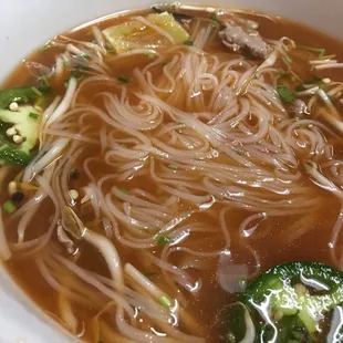 Noodle soup with rare beef