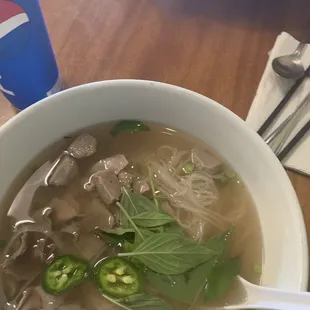 Rice noodle was little meat was small and rare beef was cooked all the way and was chewy like a rubber band  it was not rare