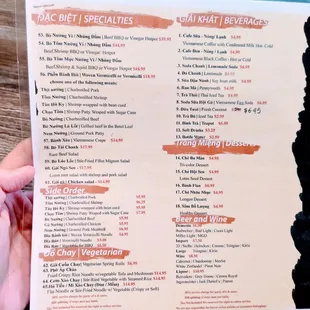 Menu back.
