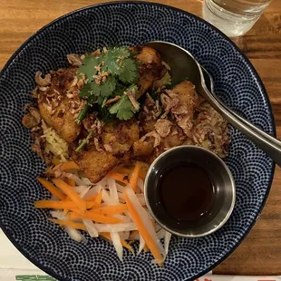 Turmeric fish on turmeric rice