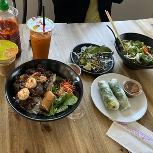 Several dishes we ordered  21. Special Pho 31. Special Vermicelli 41. Special Rice 81. Vietnamese Coffee 82. Thai Iced Tea